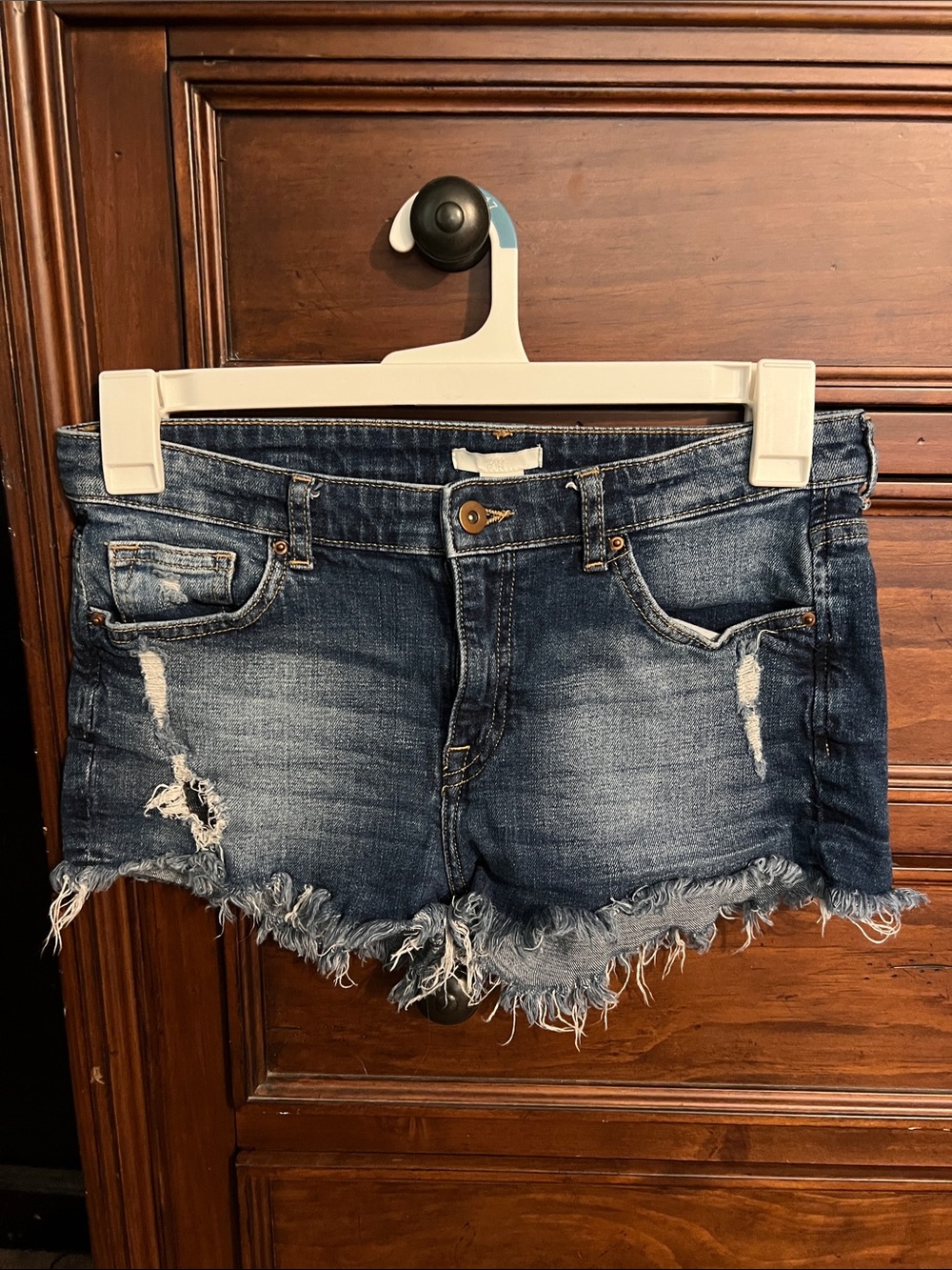 H&M Denim Cutoff Frayed Hem Shorts - Blue